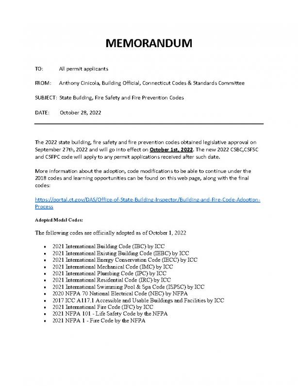 New CT. State Building Code Town of Branford, CT